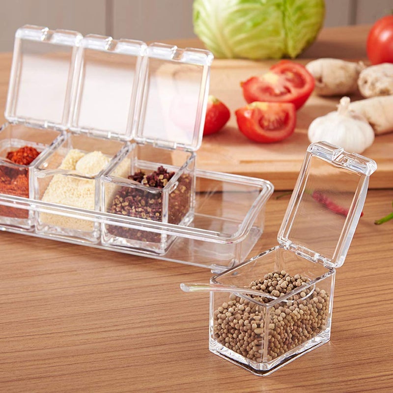 Yesland Clear Seasoning Rack Spice Pots - 4 Piece Storage Container Condiment Jars - Acrylic Seasoning Box, Cruet with Cover and Spoon - Image 4
